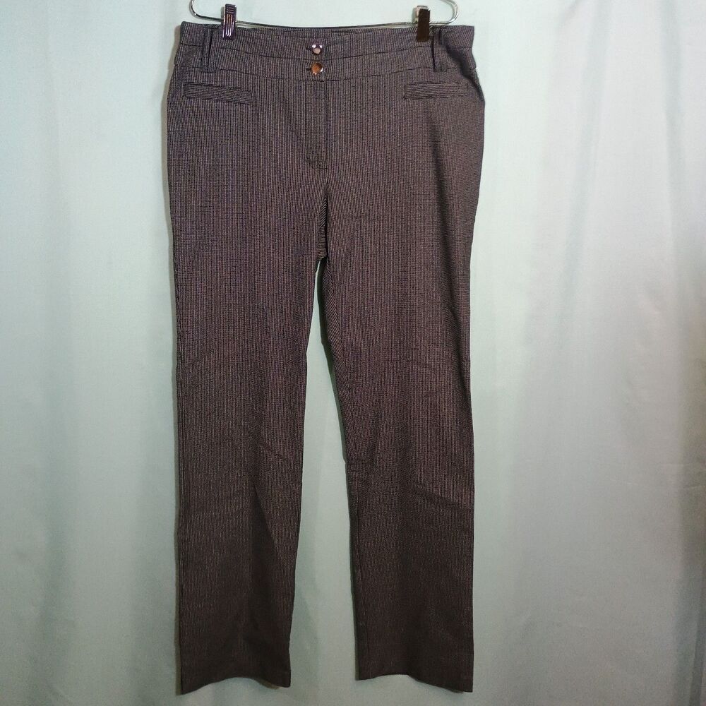 Women’s Brown Micro Check Dress Pants – Straight Leg Career Trousers